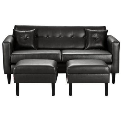 Sofa New Retro 3C  2 Poufs PU 00 Negro