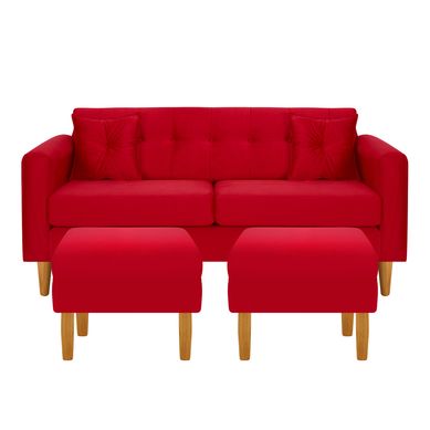 Sofa New Retro 3C  2 Poufs Felpa 04 Rojo