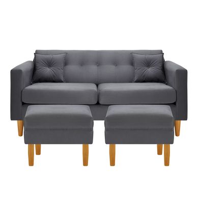 Sofa New Retro 3C  2 Poufs Felpa 04 Gris