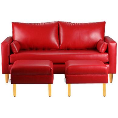 Sofa Sky 3C  2 poufs PU 04 Rojo