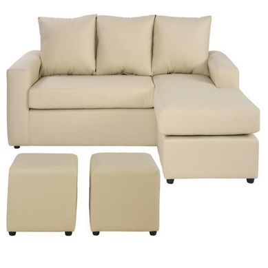Sofa Bi-L 3C + 2 Pouf PU - Beige