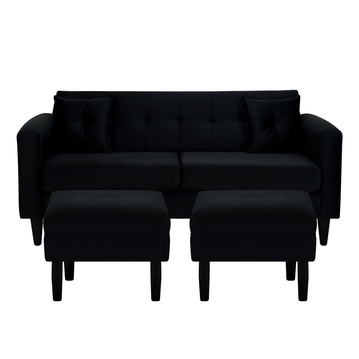 BODEVIR - Sofá 3 cuerpos 2 Pouf New Retro 170x76x79 cm Negro