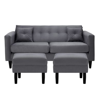 Sofa New Retro 3C  2 Poufs Felpa 00 Gris