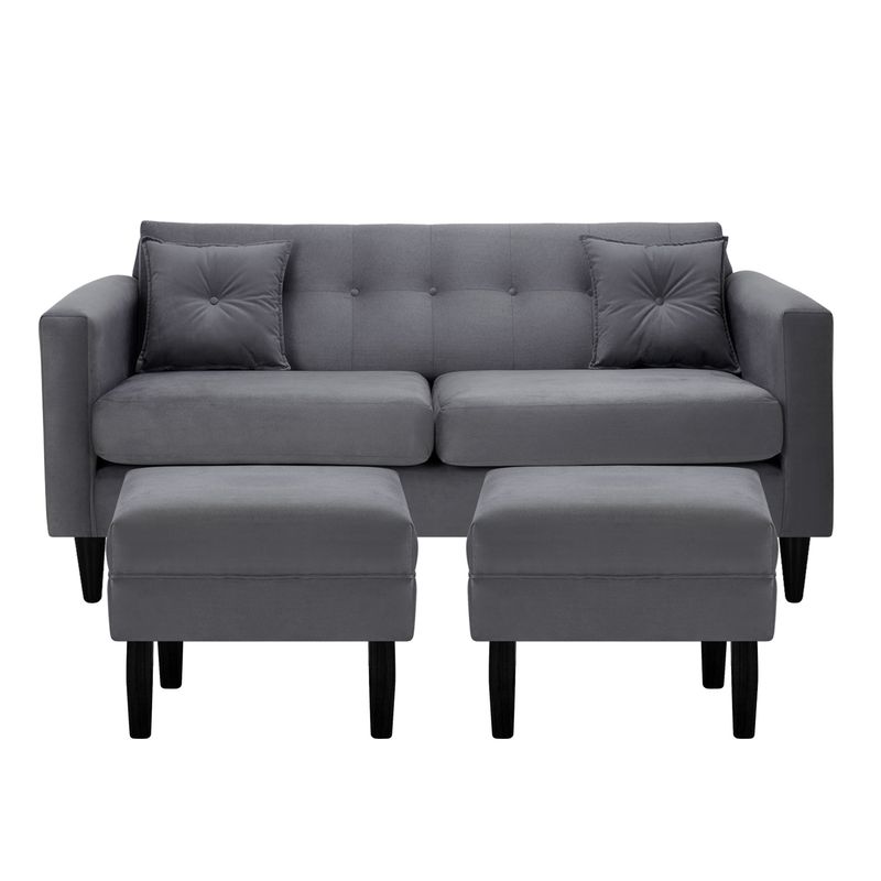 BODEVIR - Sofá 3 cuerpos 2 Pouf New Retro 170x76x79 cm Gris