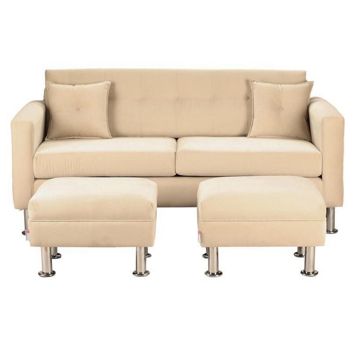 BODEVIR - Sofá 3 cuerpos 2 Pouf New Retro 170x76x79 cm Beige