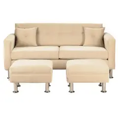 BODEVIR - Sofá 3 cuerpos 2 Pouf New Retro 170x76x79 cm Beige