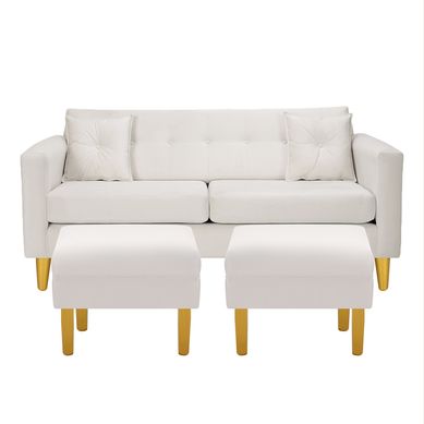 Sofa New Retro 3C  2 Poufs Felpa 01 Crudo