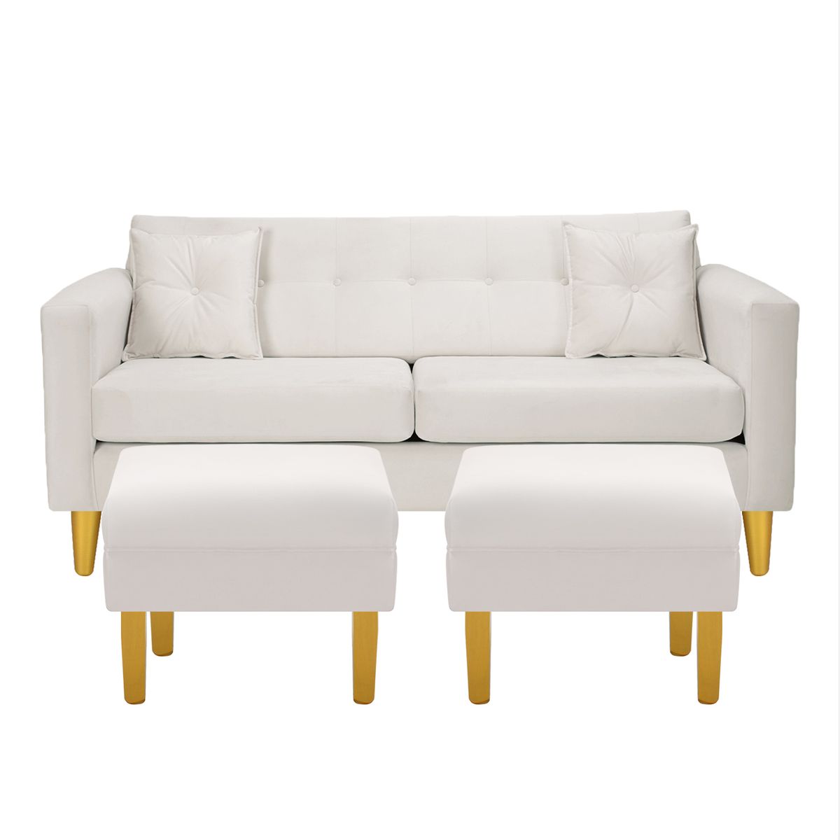 BODEVIR - Sofá 3 cuerpos 2 Pouf New Retro 170x76x79 cm Crudo