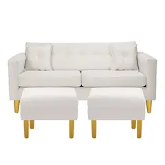 BODEVIR - Sofá 3 cuerpos 2 Pouf New Retro 170x76x79 cm Crudo
