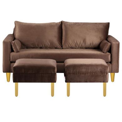 Sofa Sky 3C  2 poufs Felpa 01 Chocolate