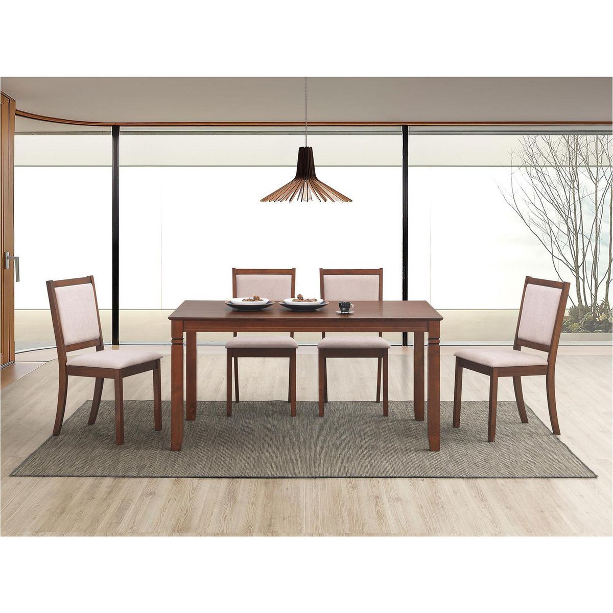 VEKKAHOME - Silla Munich Beige/Café Oscuro 99x42x60.5 cm