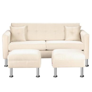 Sofa New Retro 3C  2 Poufs Felpa 12 Crudo