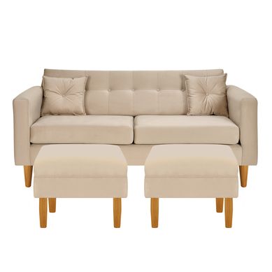 Sofa New Retro 3C  2 Poufs Felpa 04 Beige