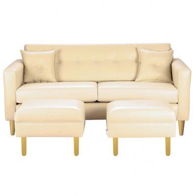 Sofa New Retro 3C  2 Poufs PU 01 Beige