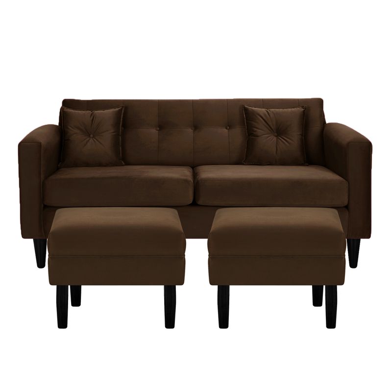 BODEVIR - Sofá 3 cuerpos 2 Pouf New Retro 170x76x79 cm Chocolate