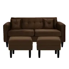 BODEVIR - Sofá 3 cuerpos 2 Pouf New Retro 170x76x79 cm Chocolate