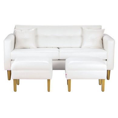 Sofa New Retro 3C  2 Poufs PU 01 Blanco