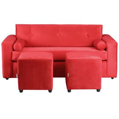 Sofa Vivo 3C  2 Poufs felpa 30 Rojo