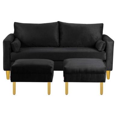 Sofa Sky 3C  2 poufs Felpa 01 Negro