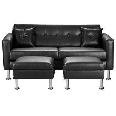 Sofa New Retro 3C  2 Poufs PU 12 Negro