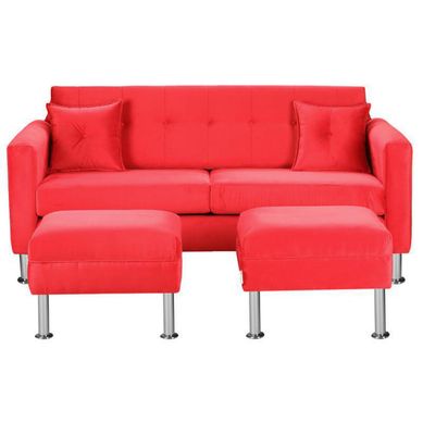Sofa New Retro 3C  2 Poufs Felpa 12 Rojo