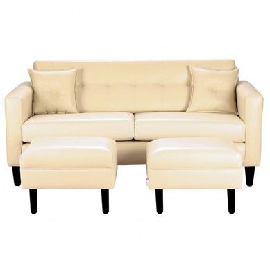 Sofa New Retro 3C  2 Poufs PU 00 Beige