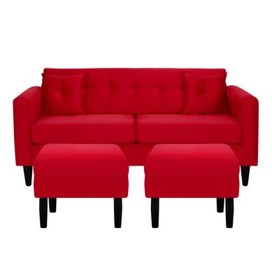 Sofa New Retro 3C  2 Poufs Felpa 00 Rojo