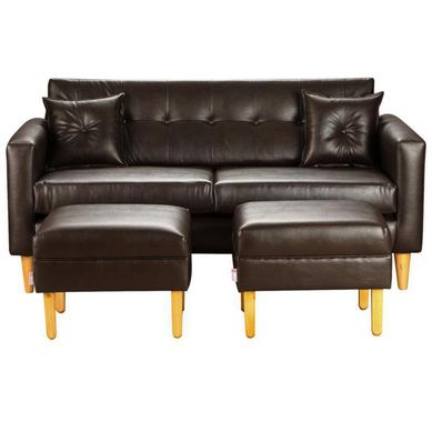 Sofa New Retro 3C  2 Poufs PU 04 Chocolate