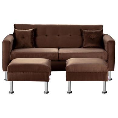 Sofa New Retro 3C  2 Poufs Felpa 12 Chocolate