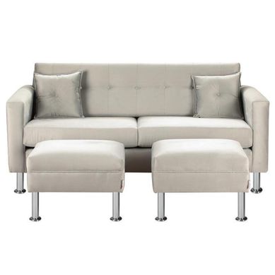 Sofa New Retro 3C  2 Poufs Felpa 12 Gris