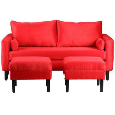 Sofa Sky 3C  2 poufs  Felpa 00 Rojo