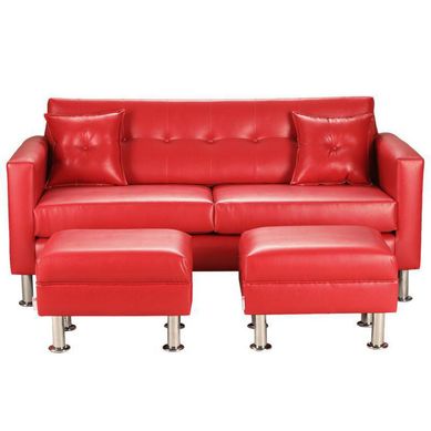 Sofa New Retro 3C  2 Poufs PU 12 Rojo