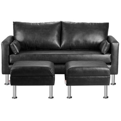 Sofa Sky 3C  2 poufs  PU 12 Negro