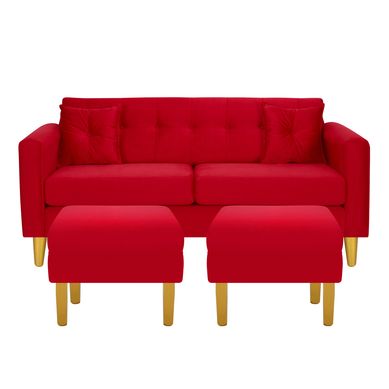 Sofa New Retro 3C  2 Poufs Felpa 01 Rojo