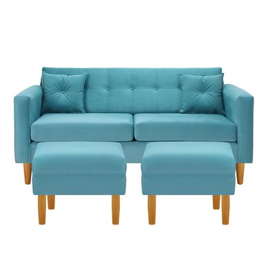 Sofa New Retro 3C  2 Poufs Felpa 04 Turquesa