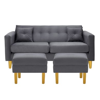 Sofa New Retro 3C  2 Poufs Felpa 01 Gris