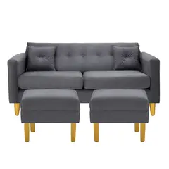 BODEVIR - Sofá 3 cuerpos 2 Pouf New Retro 170x76x79 cm Gris