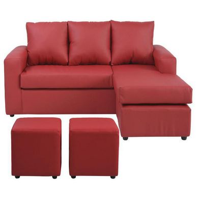 Sofa Bi-L 3C + 2 Pouf PU - Rojo