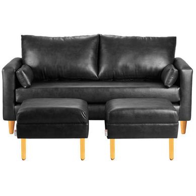 Sofa Sky 3C  2 poufs PU 04 Negro