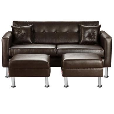 Sofa New Retro 3C  2 Poufs PU 12 Chocolate