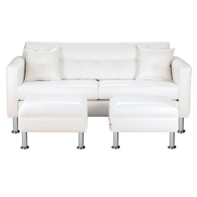Sofa New Retro 3C  2 Poufs PU 12 Blanco