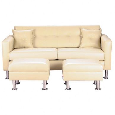 Sofa New Retro 3C  2 Poufs PU 12 Beige