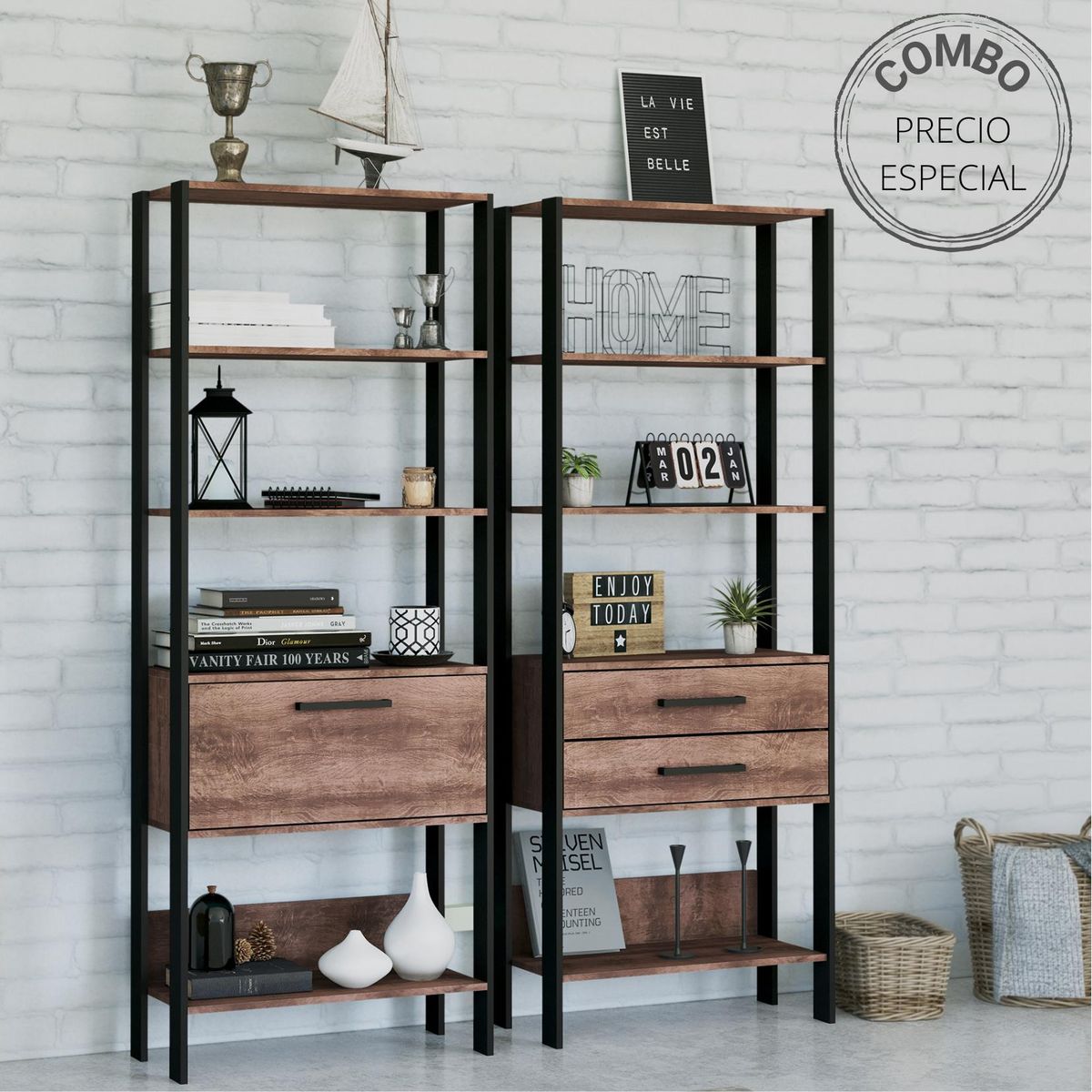 MOBILFRANK - Combo estante puerta + estante cajones