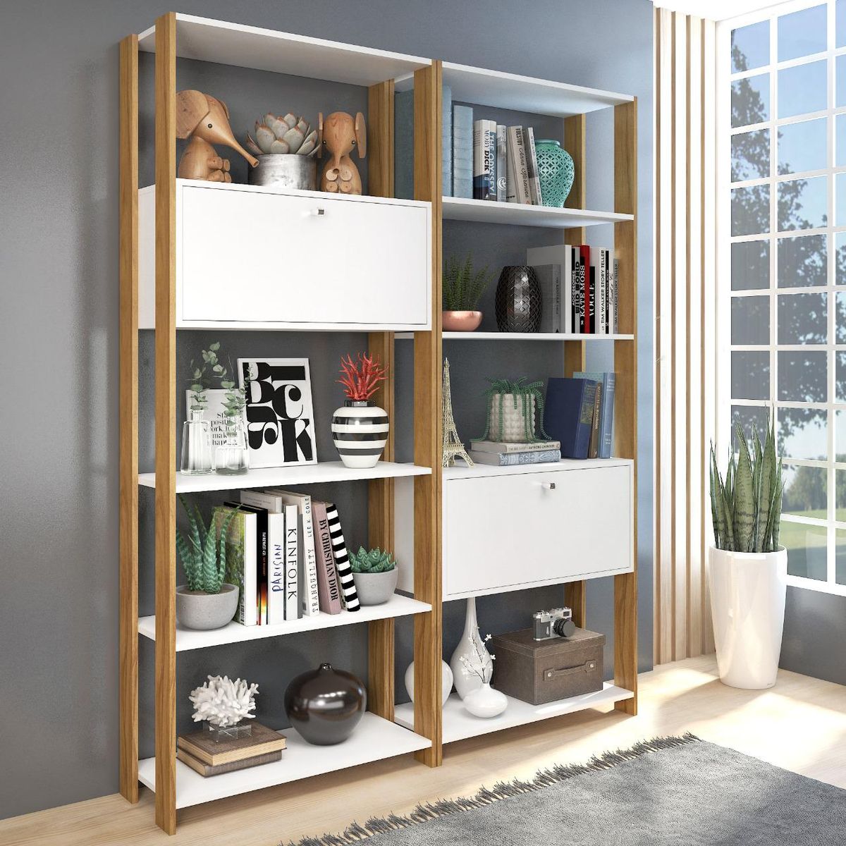 MOBILFRANK - Combo 2 estantes puerta blanco nogal