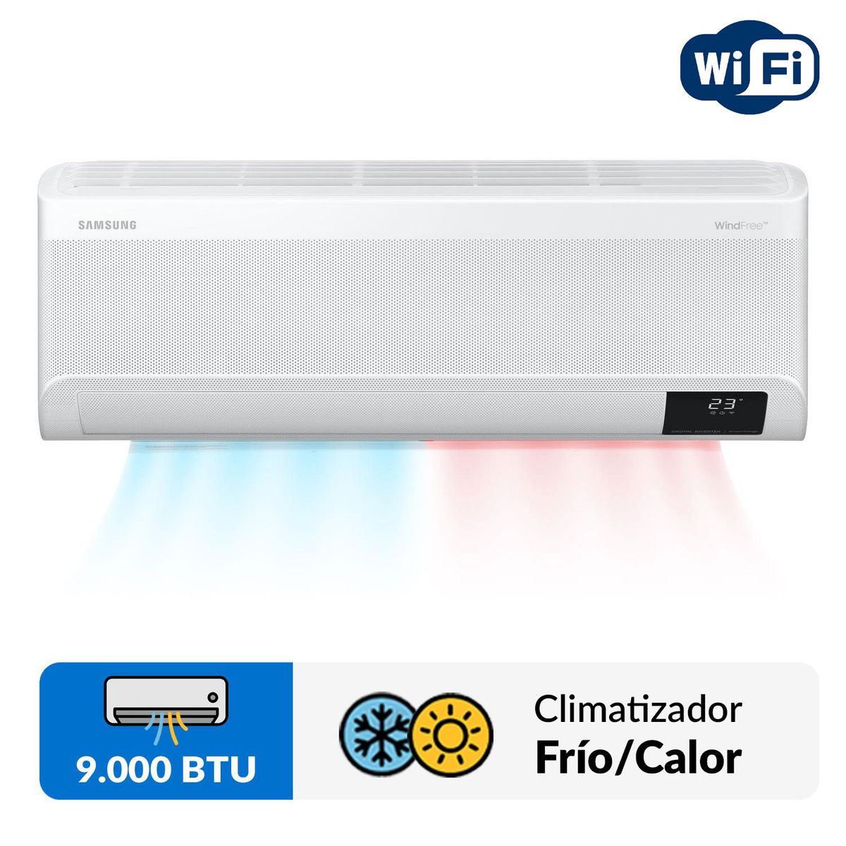 SAMSUNG - Aire Acondicionado Split Inverter 9000 BTU frío/calor Wind-Free Wifi