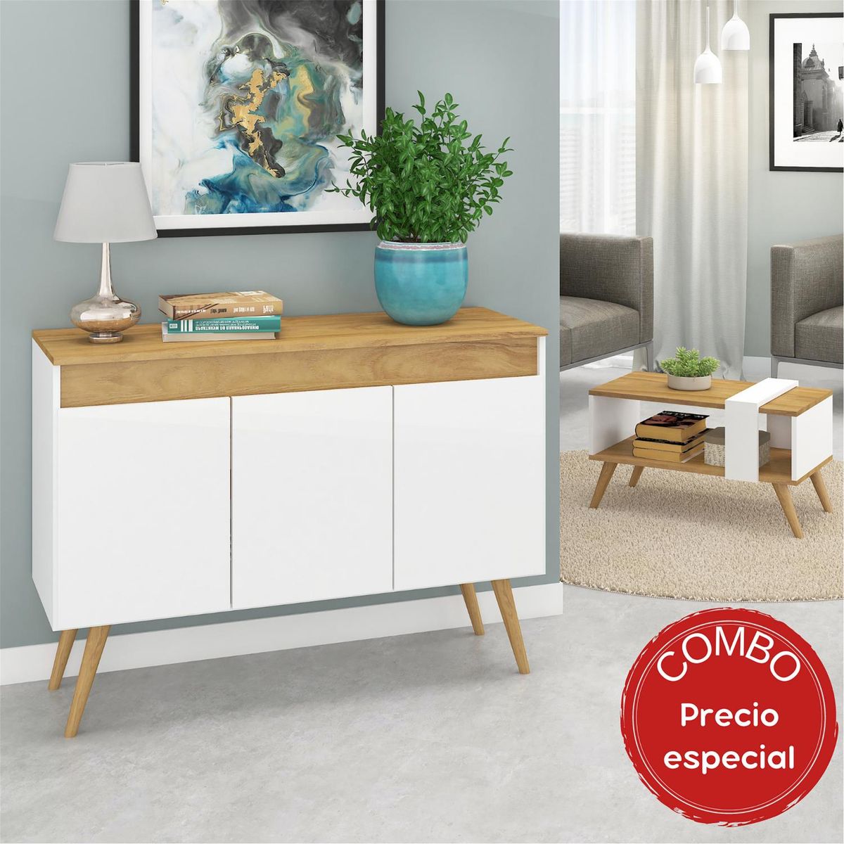 MOBILFRANK - Combo buffet arrimo 3 puertas + mesa de centro móvil