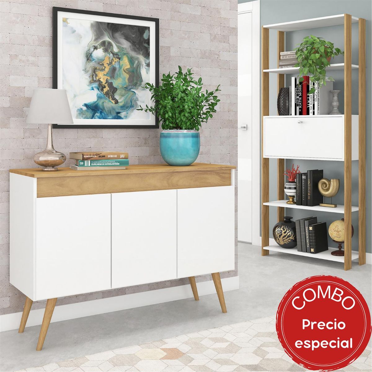 MOBILFRANK - Combo Estante Puerta/Buffet Arrimo 3 Puertas