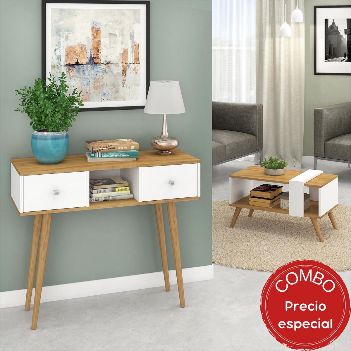 MOBILFRANK - Combo arrimo cajones + mesa de centro móvil