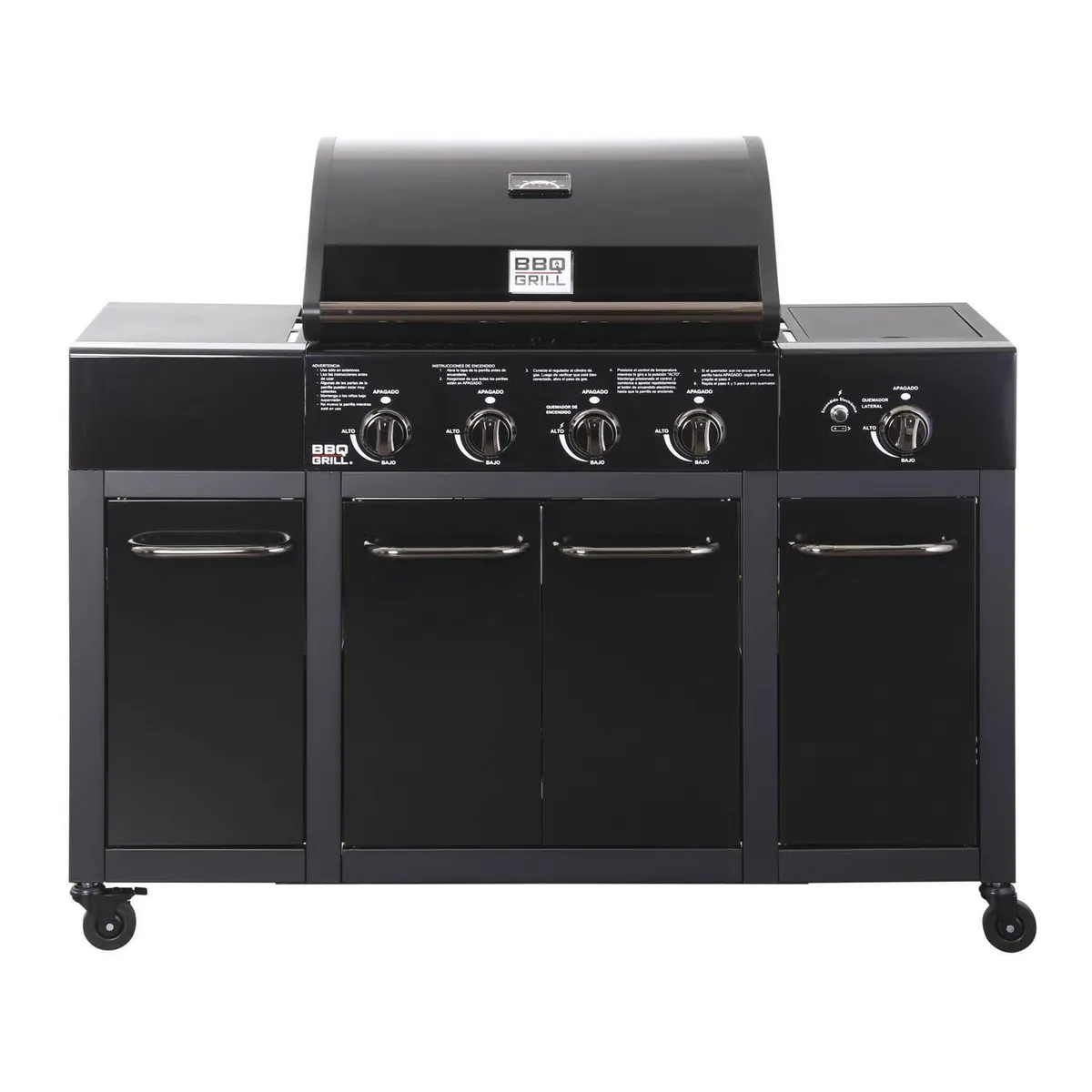 BBQ GRILL - Parrilla a gas buffalo black 4 quemadores + quemador lateral + funda