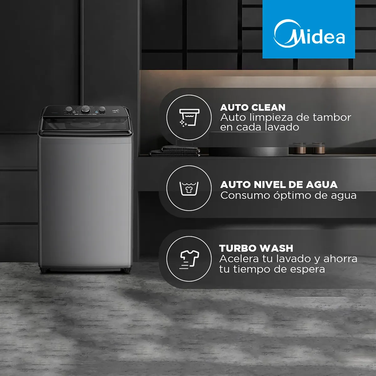 MIDEA - Lavadora Carga Superior 21 kg gris MA500W210/G